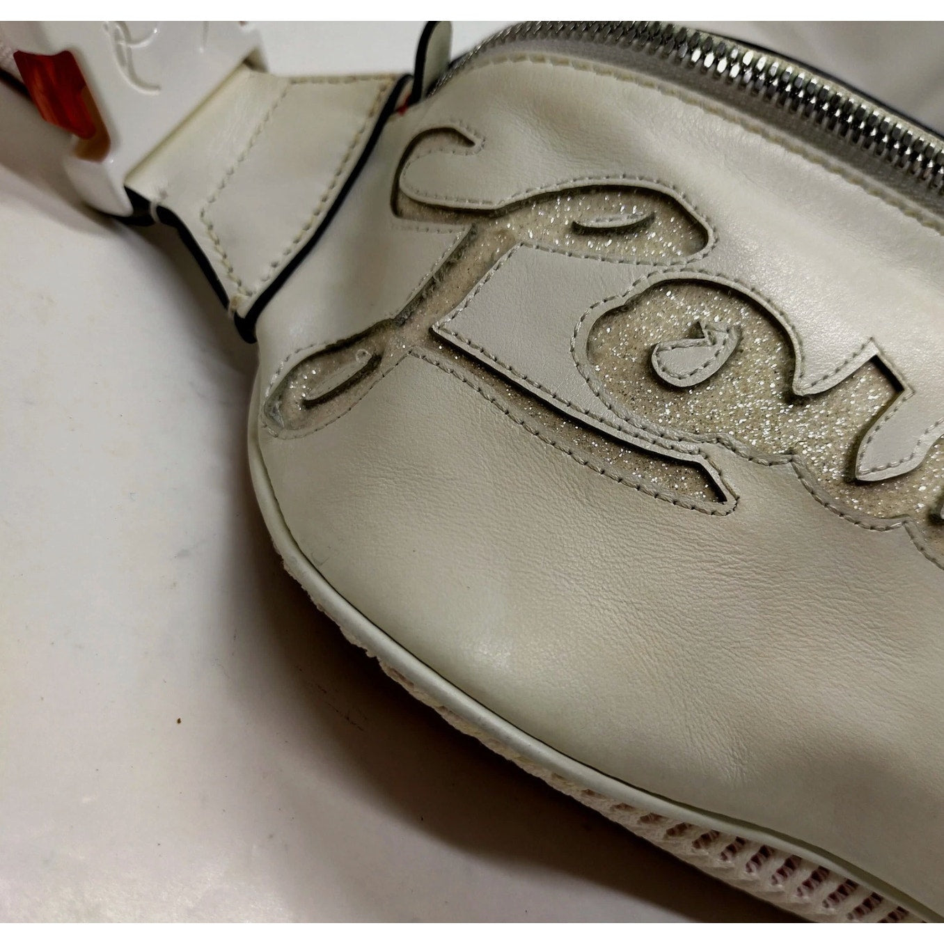 Christian Lou Boutin Leather Belt Bag White/Red EUC