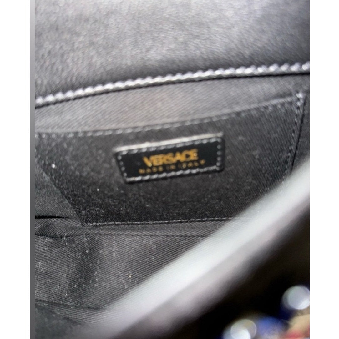 Versace Satin Crystal Embellished La Medusa Mini Hobo Bag in Black and Multicolor NWT