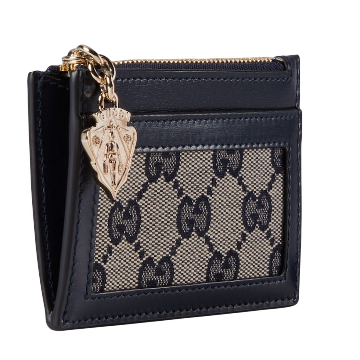Gucci Luce Embellished Textured-Leather Canvas-Jacquard Cardholder - NAVY NWB