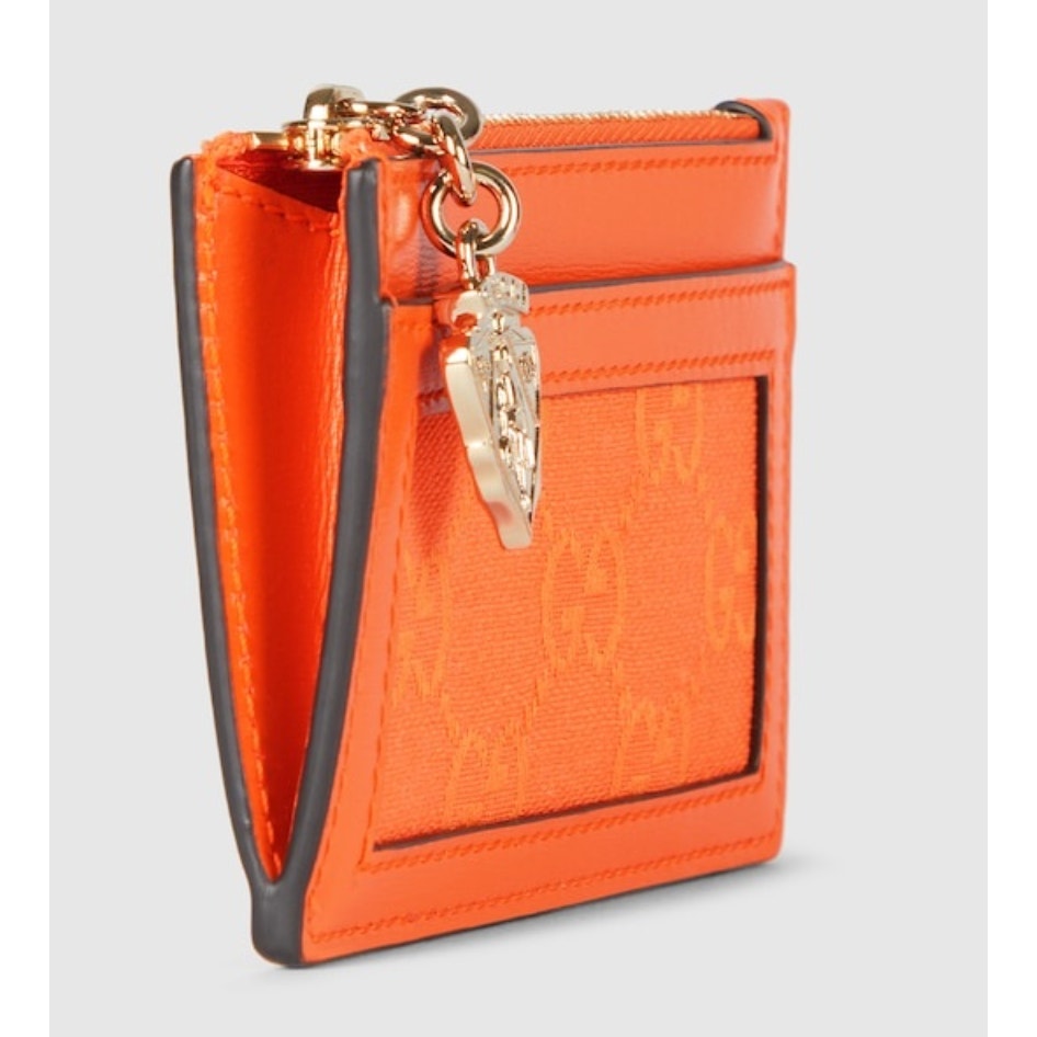 Gucci Luce Embellished Textured-Leather Canvas-Jacquard Cardholder - Orange NWB