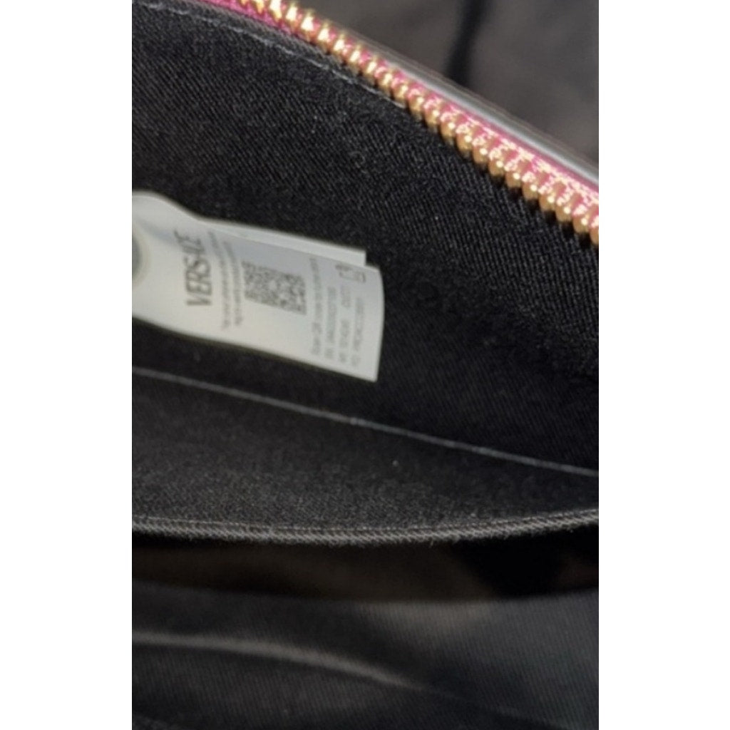 Versace Women's Pink Grainy Calf Leather Logo Crossbody Shoulder Bag NWT