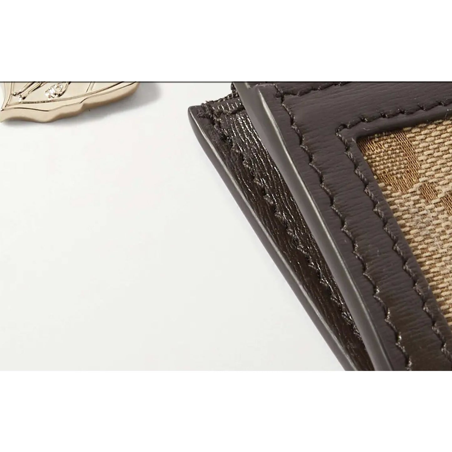 Gucci Luce Embellished Textured-Leather Canvas-Jacquard Cardholder - Beige NWB