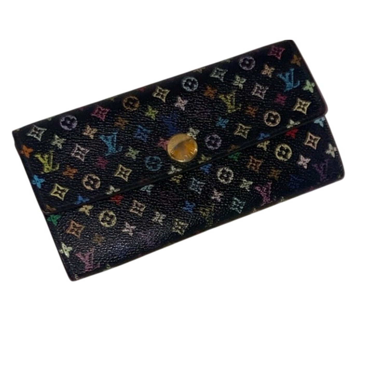 Louis Vuitton Black Murakami Sarah Wallet With Box and Dustbag