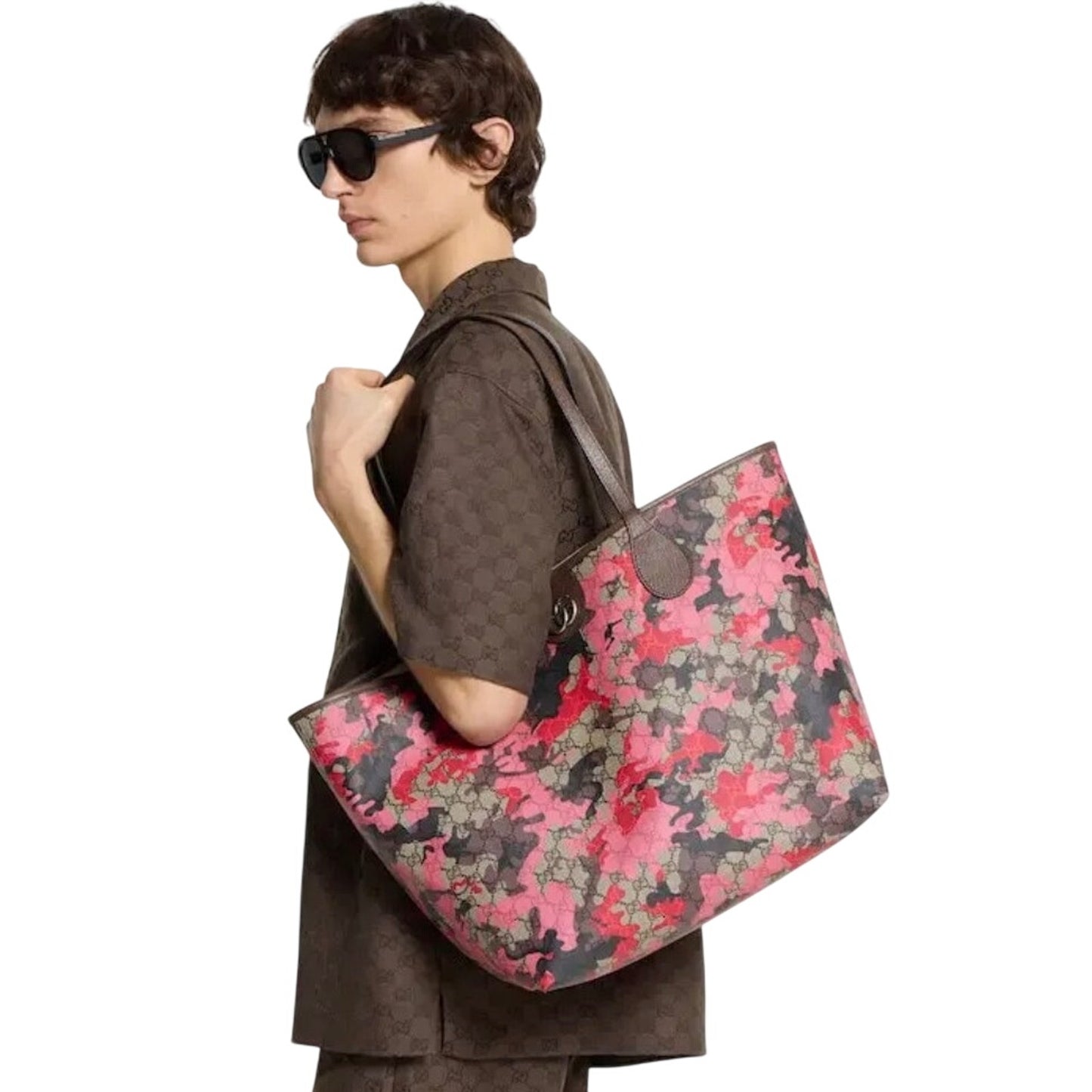 Gucci Large Pink & Red Camouflage Marbled GG Monogram Shopper NWT