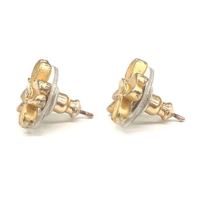 Chanel Coco Mark Clover Earrings Gold C2641