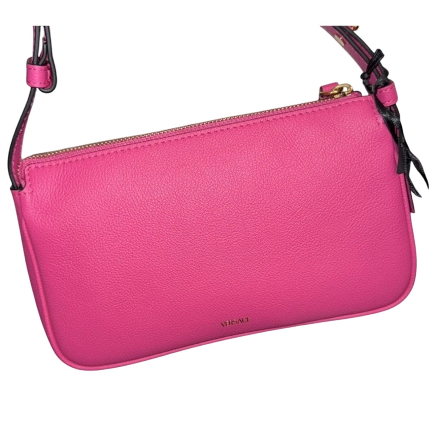 Versace Women's Pink Grainy Calf Leather Logo Crossbody Shoulder Bag NWT