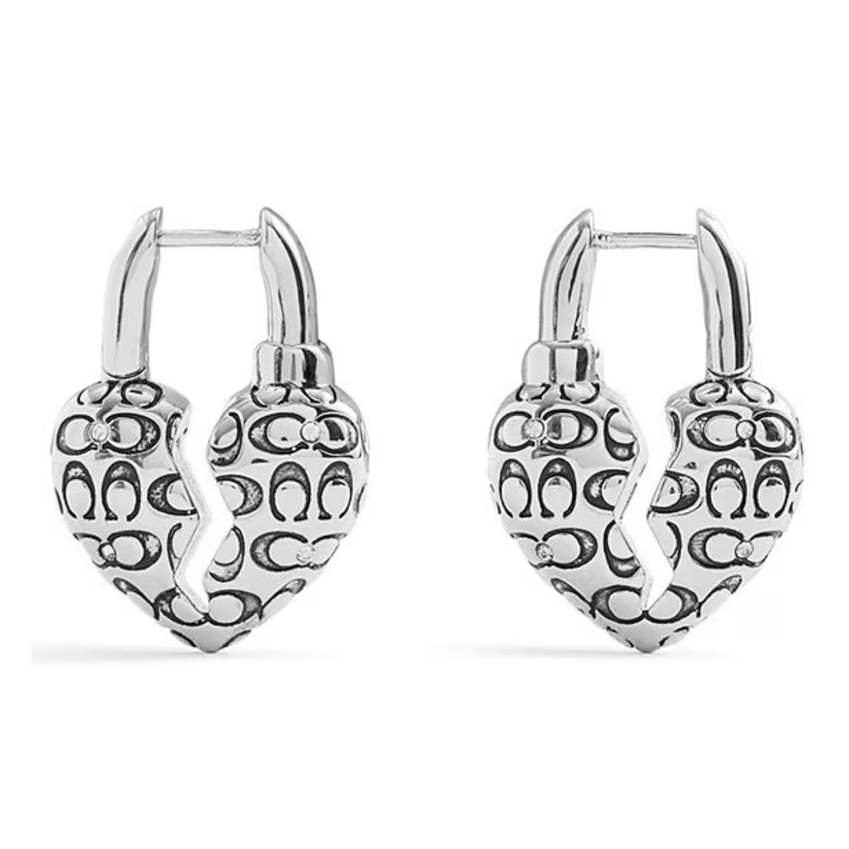 COACH Signature Quilted Broken Heart Huggie Hoop Earrings