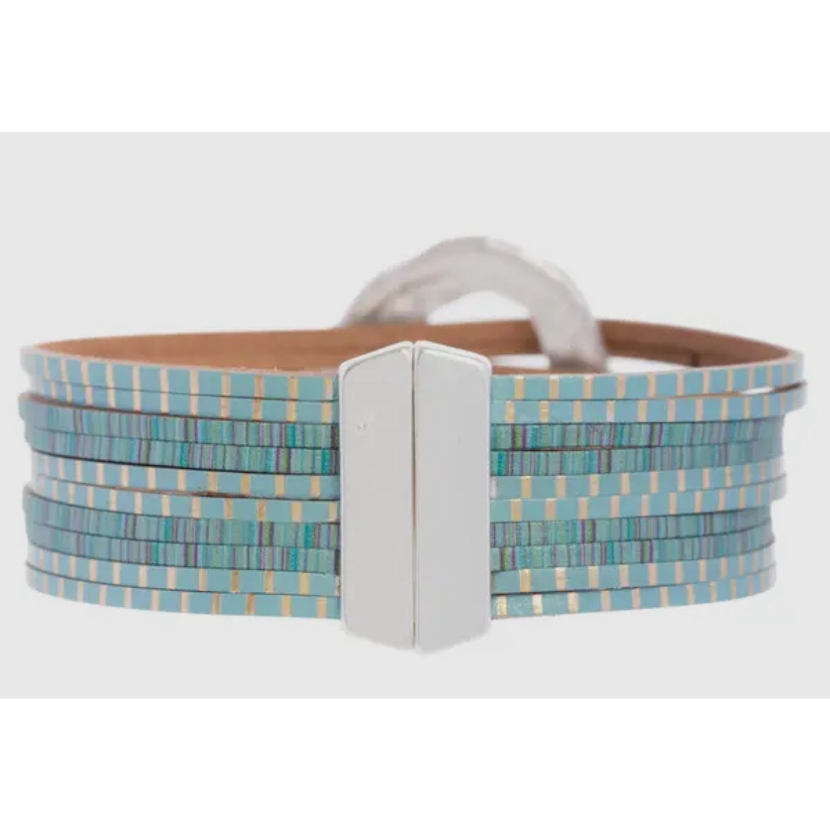 Vegan Leather Crystal Disk Bracelet
