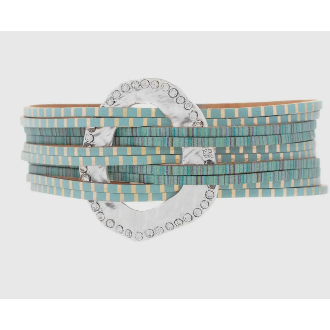 Vegan Leather Crystal Disk Bracelet