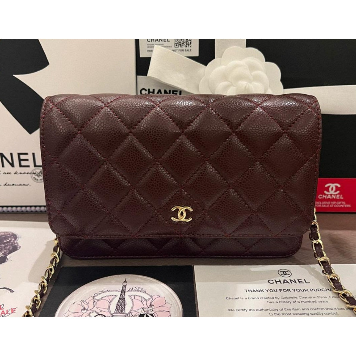 Chanel Beauty WOC, Bordeaux with Gold Hardware