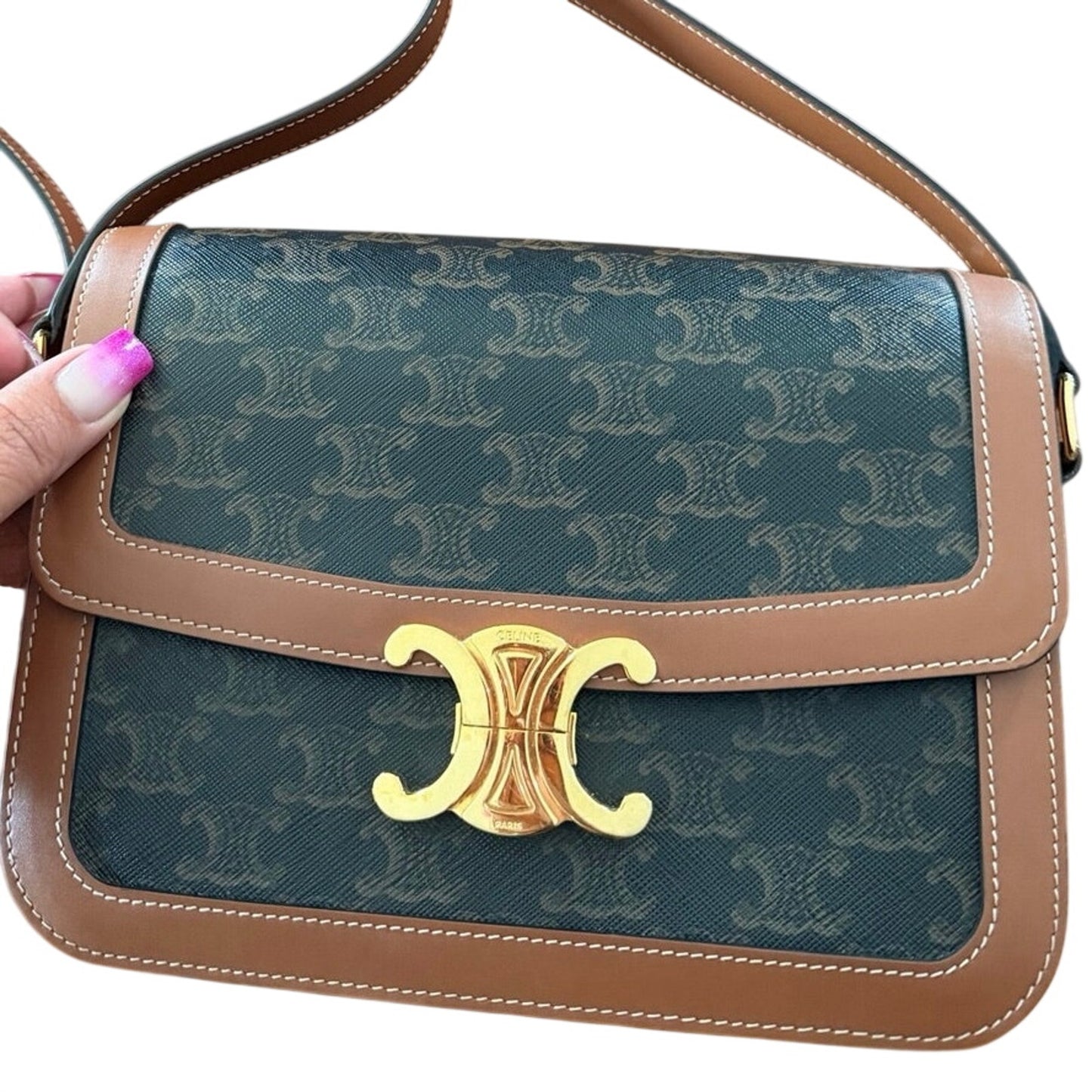 CELINE CLASSIQUE TRIOMPHE BAG IN TRIOMPHE CANVAS AND CALFSKIN