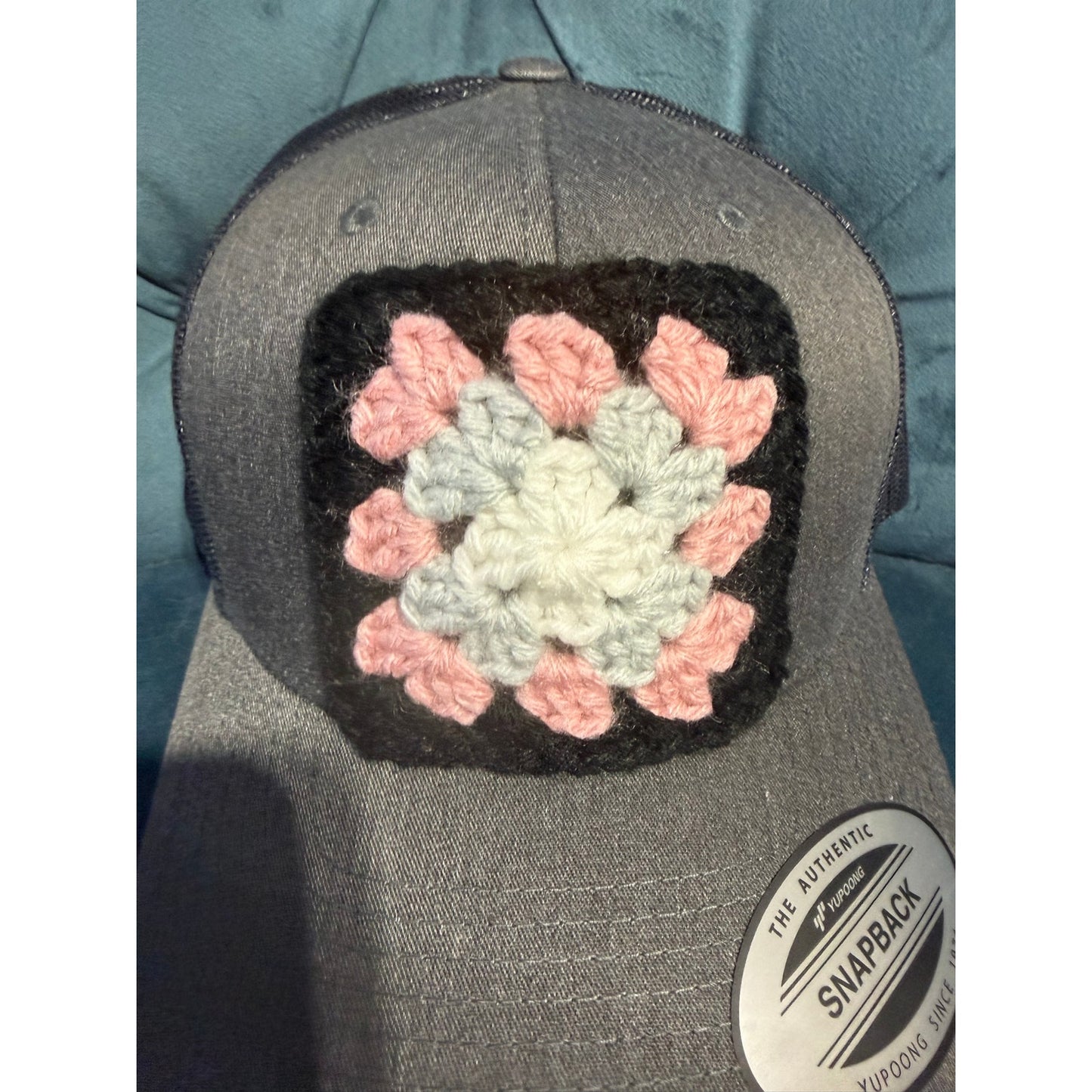 Granny Square Trucker Hat - Hand Crocheted Dark Gray NEW