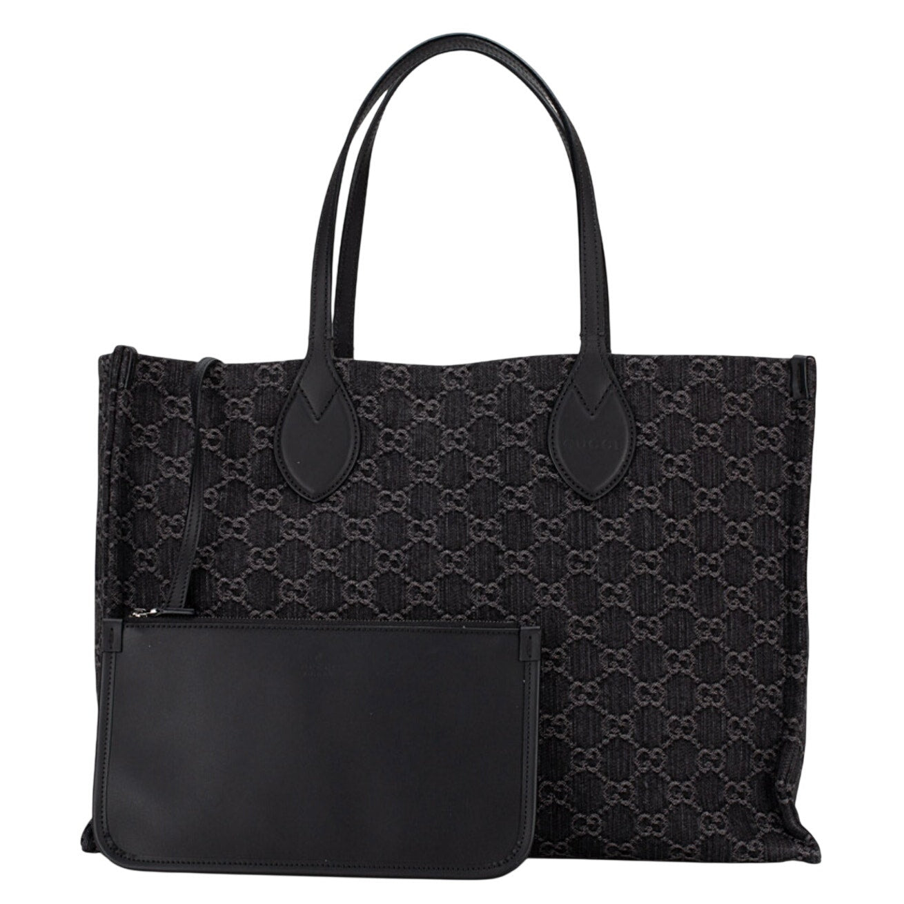 Gucci Denim Ophidia GG Monogram Large Tote Black Grey NWT