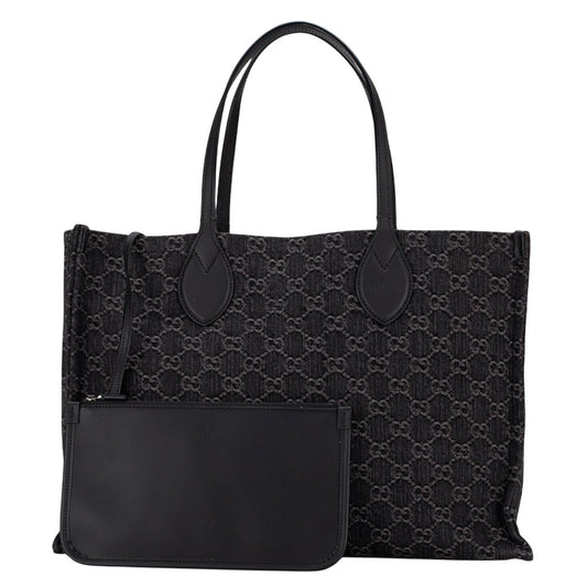 Gucci Denim Ophidia GG Monogram Large Tote Black Grey NWT