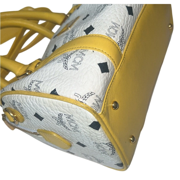 MCM Visetos Boston Satchel White & Yellow