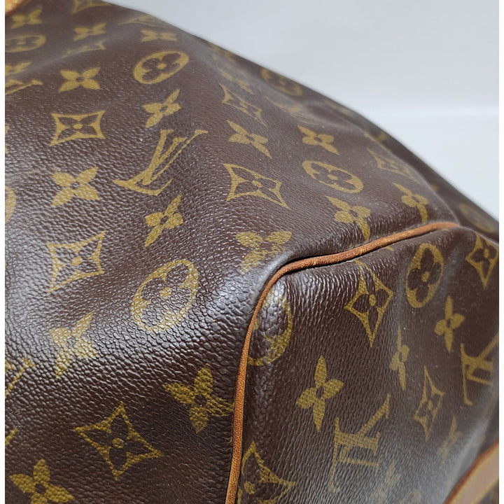 Louis Vuitton LV Boston Bag Keepall Bandouliere 60 Brown Monogram EUC