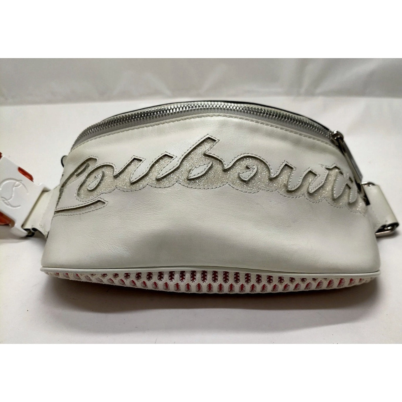 Christian Lou Boutin Leather Belt Bag White/Red EUC