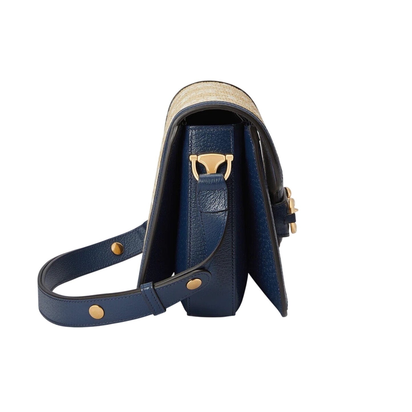 Gucci Raffia Textured Calfskin GG Monogram Horsebit 1955 Mystic Blue Agata NWT