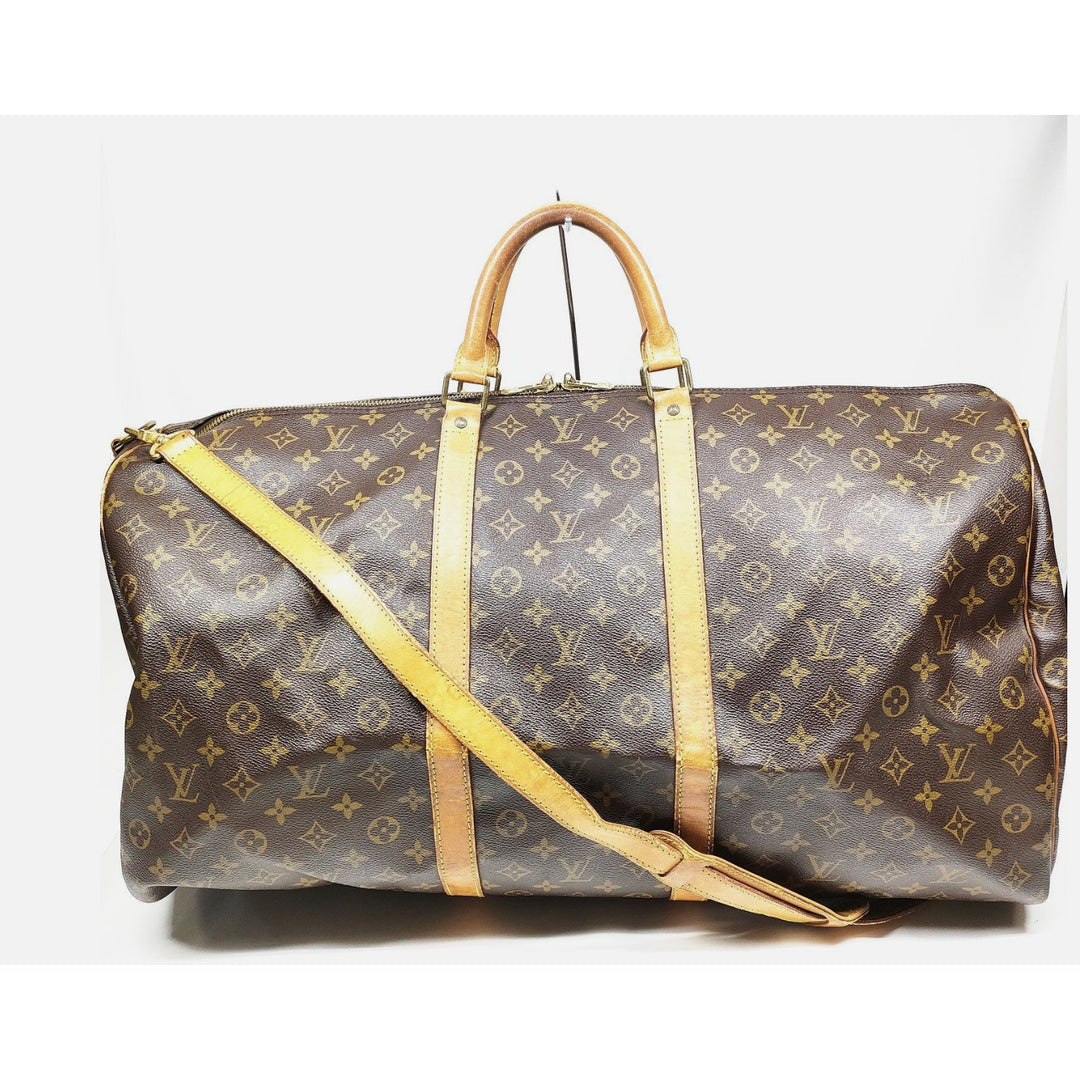 Louis Vuitton LV Boston Bag Keepall Bandouliere 60 Brown Monogram EUC