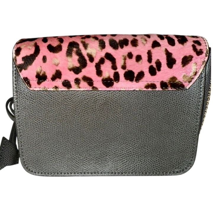 Furla Metropolis Leather & Pink Leopard CalfHair Crossbody W Lock & Key