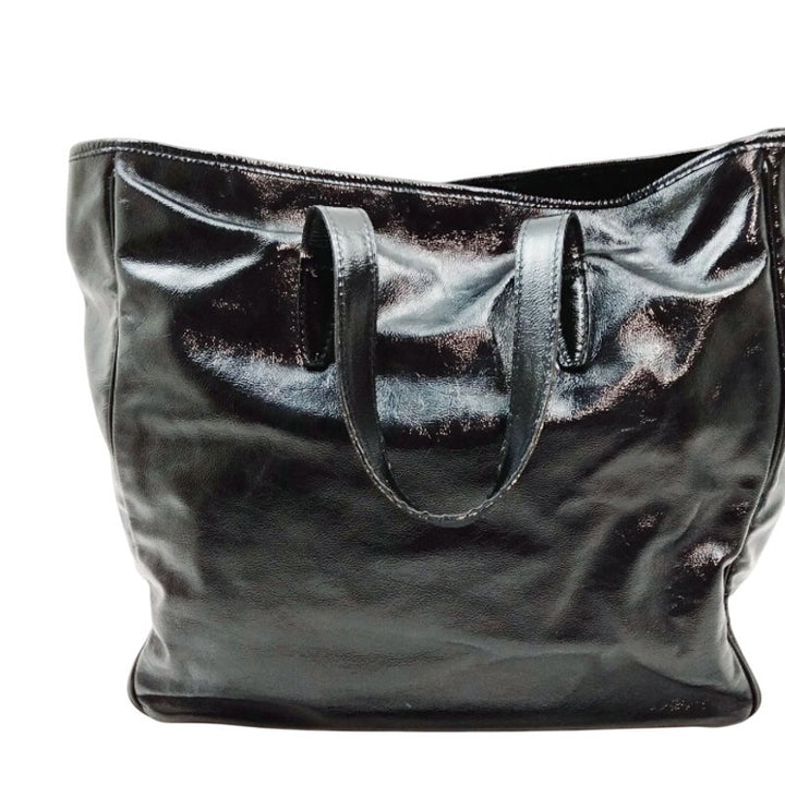 YVES SAINT LAURENT RIVE GAUNCH BLACK PATTON LEATHER TOTE EUC