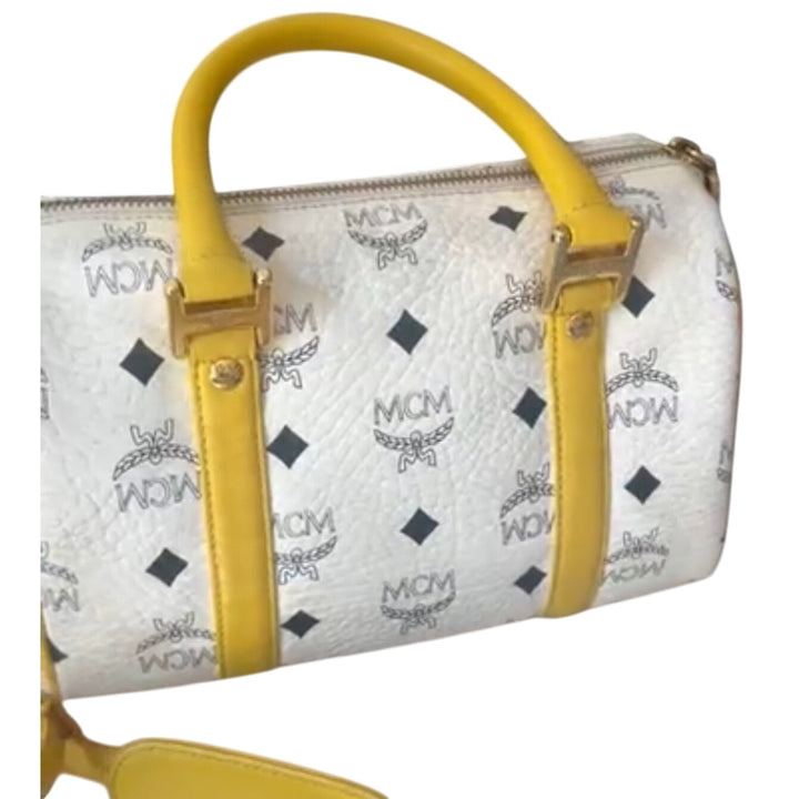 MCM Visetos Boston Satchel White & Yellow