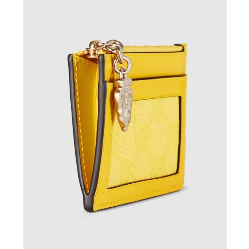 Gucci Luce Embellished Textured-Leather Canvas-Jacquard Cardholder - Yellow NWB