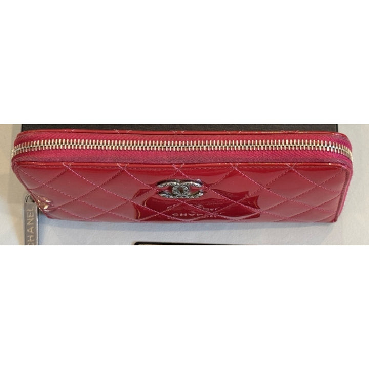Chanel Patent Calf Skin Zip Around Wallet