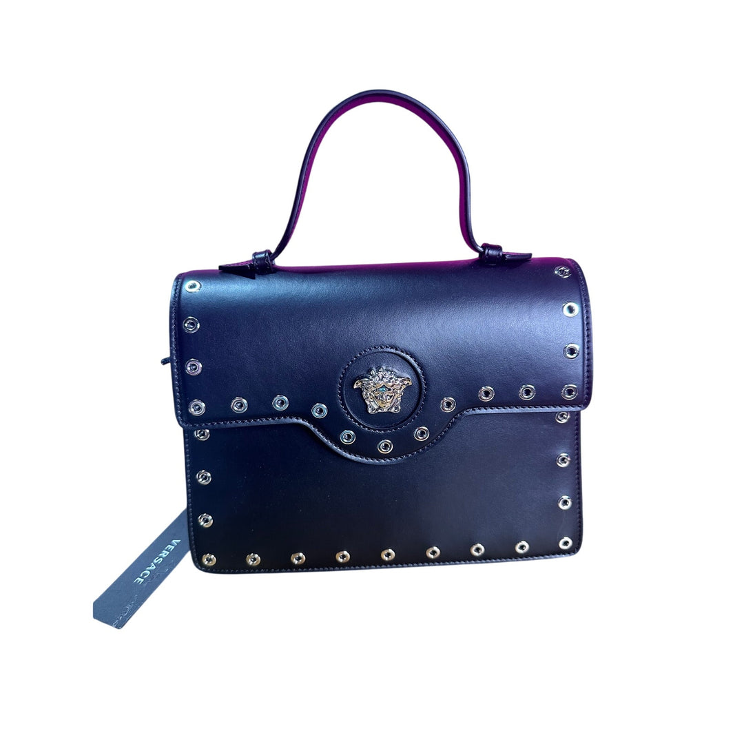 Versace Medusa calf leather eyelet shoulder bag