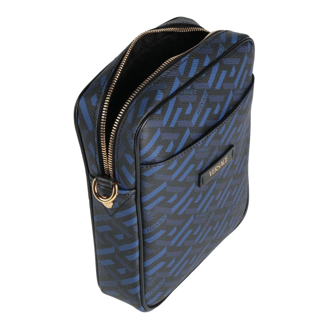 VERSACE Cross-Body Bag With Leather Trims Blue / Black NWT