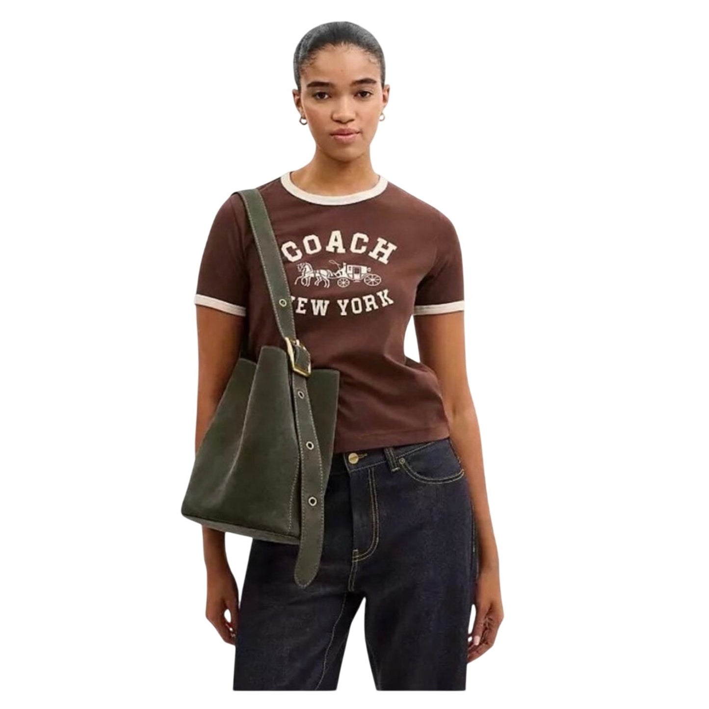 Coach Bleecker Bucket Bag w/ Detachable Pouch Olive Green Suede NWT