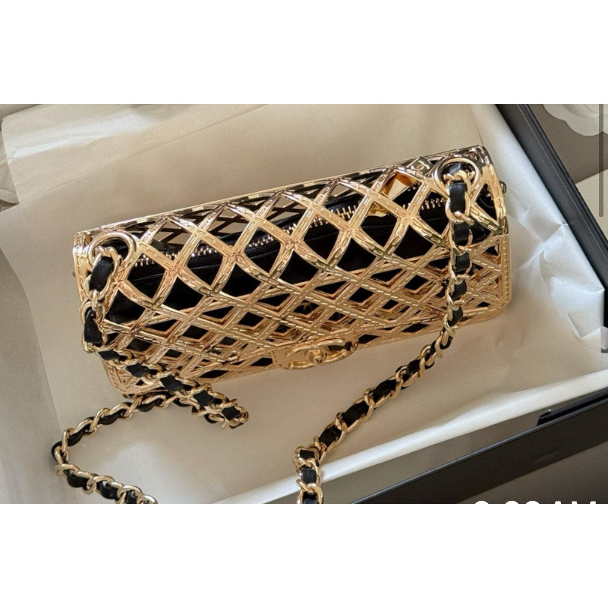 Chanel Beauty Gold Cage Crossbody with Insert 7 x 4 x 2