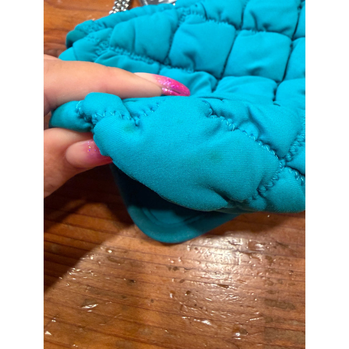 CHANEL BLUE TURQUOISE FABRIC SHOULDER FLAP BAG