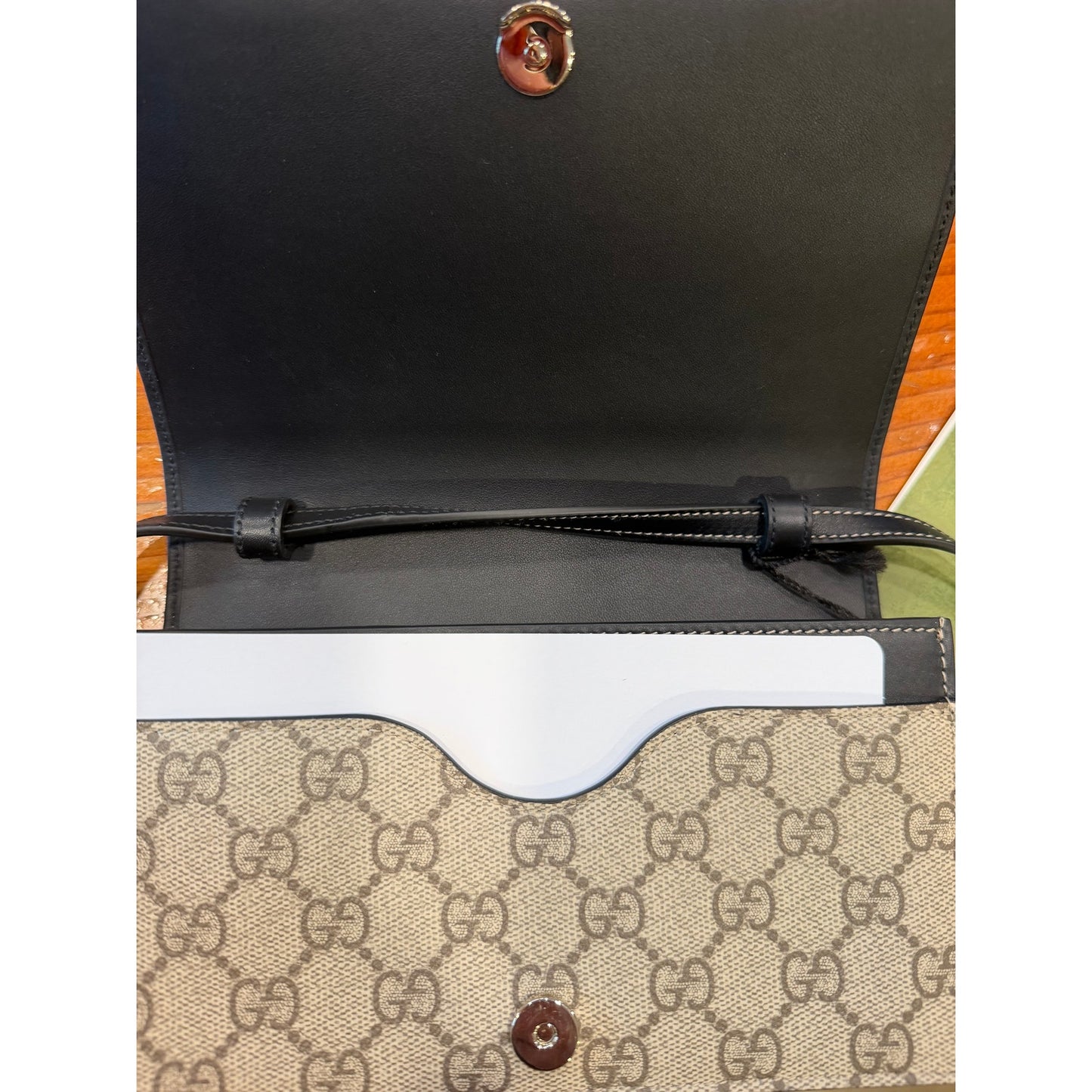 BDELYNN4 Gucci GG Emblem Wallet with leather strap NWT