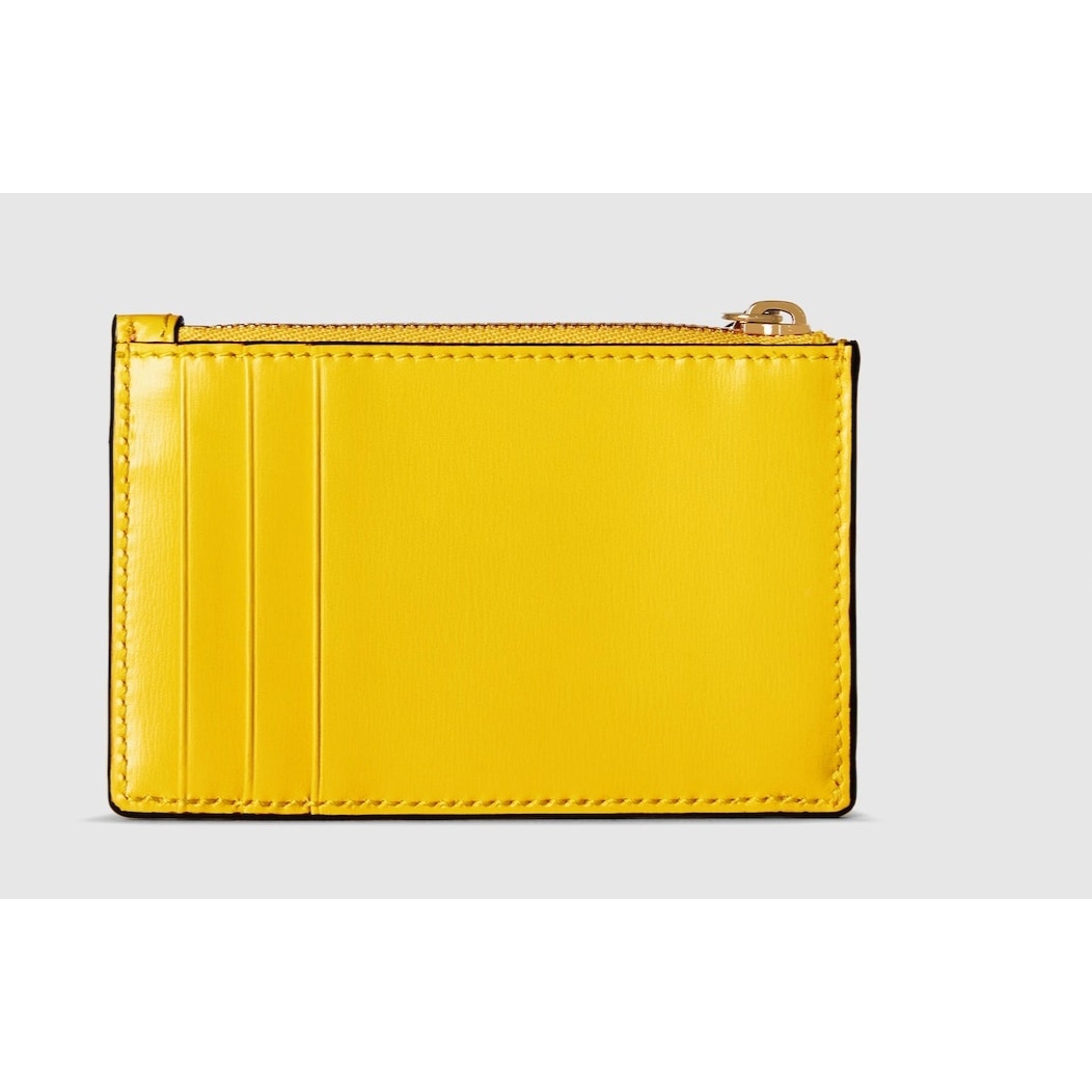 Gucci Luce Embellished Textured-Leather Canvas-Jacquard Cardholder - Yellow NWB