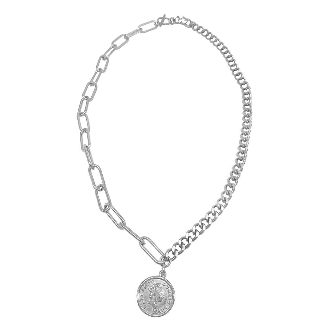 Adornia Coin Mixed Chain Necklace silver gold