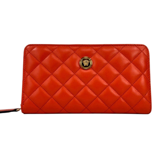 NEW Versace La Medusa Quilted Leather Clutch Zip Continental Wallet