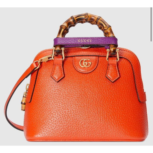 Gucci Orange Textured Dollar Calfskin Mini Diana Dome Tote SOLD OUT STYLE NWT