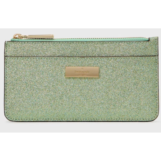 Kate Spade New York Kenzie Boxed Glitter Green Large Slim Cardholder Wallet