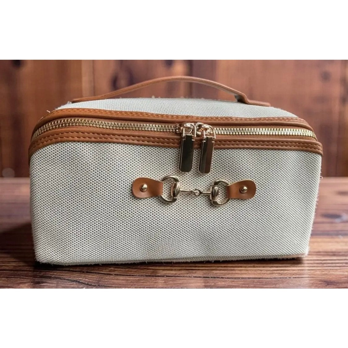 Equestrian Horse Bit Cosmetic Toiletry Bag Vegan Leather & Canvas