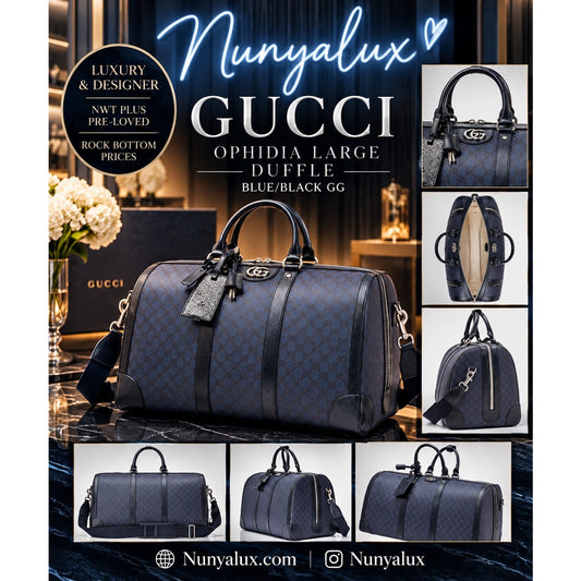 GUCCI Ophidia Large $2980 Blue/Black GG Duffle Bag New And Authentic