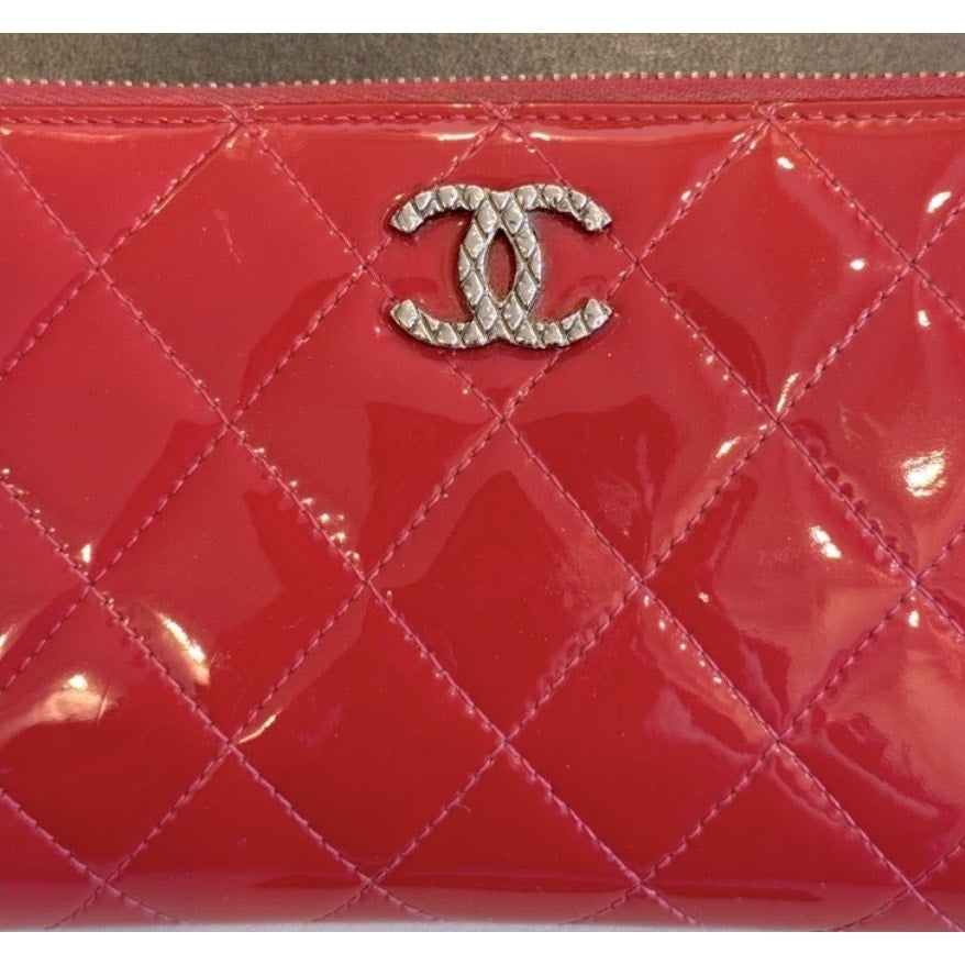 Chanel Patent Calf Skin Zip Around Wallet