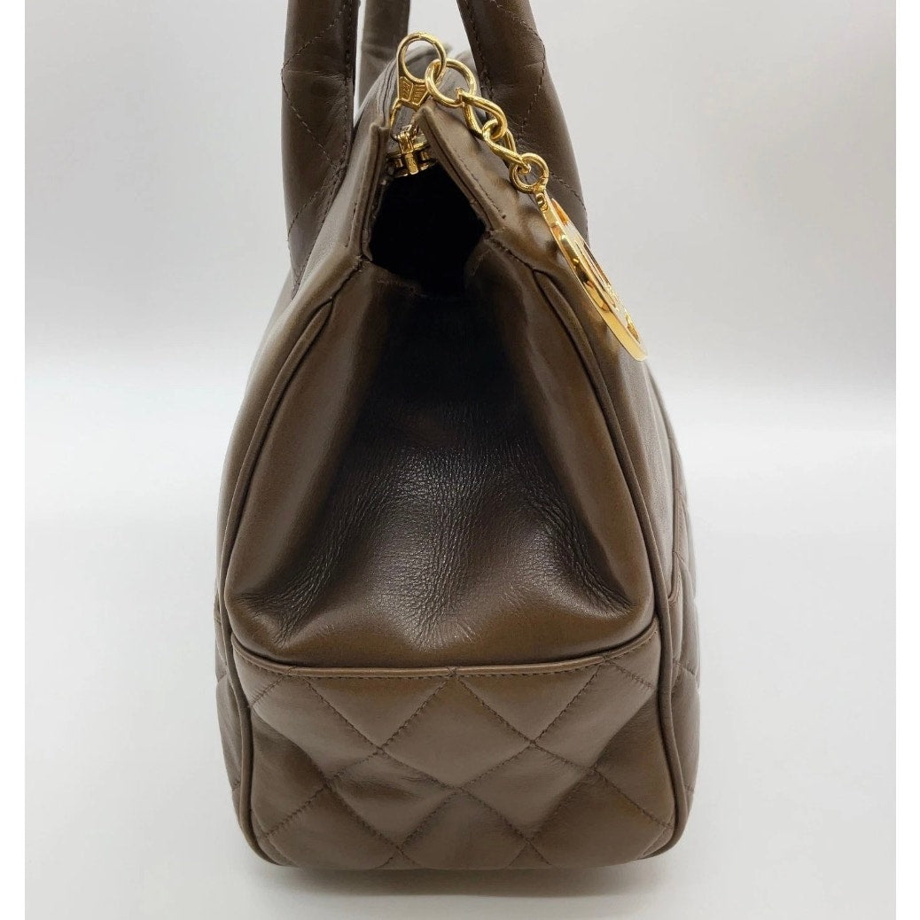 Chanel Vintage Lambskin 1980’s Matelasse Brown Handbag