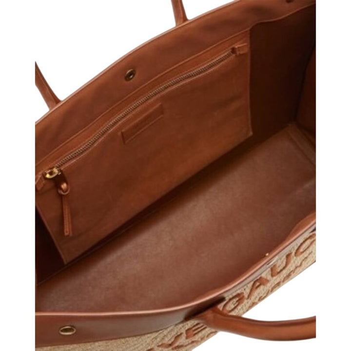 SAINT LAURENT ‘Rive Gauche’ Embroidered Raffia & Leather Tote Bag Natural NWT