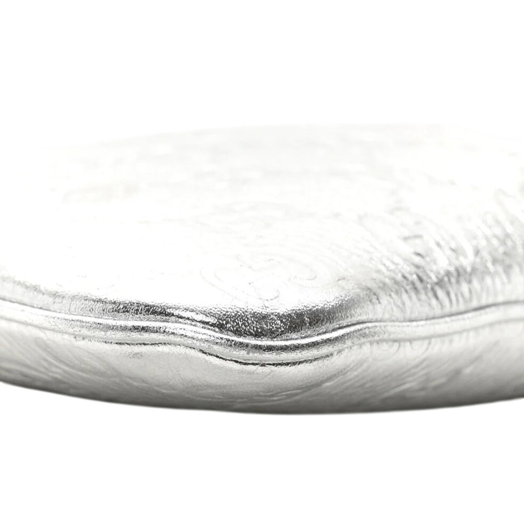 GUCCI Metallic GG Grainy Calfskin Emblem Medium Shoulder Bag Silver NWT