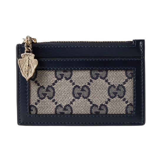 Gucci Luce Embellished Textured-Leather Canvas-Jacquard Cardholder - NAVY NWB