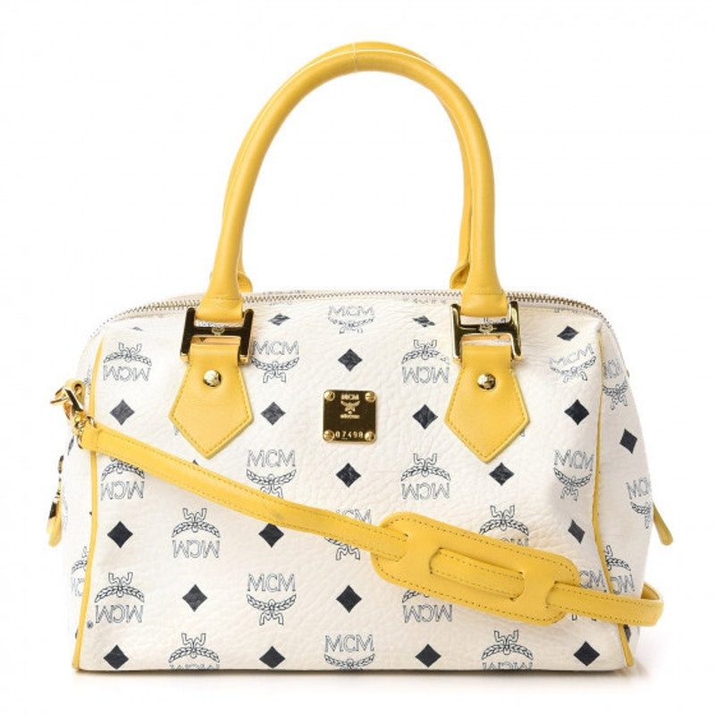 MCM Visetos Boston Satchel White & Yellow