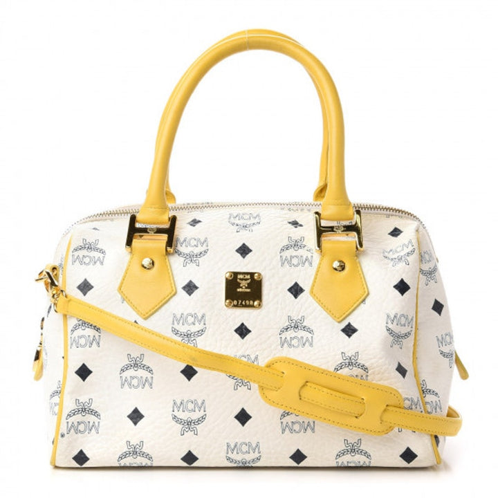 MCM Visetos Boston Satchel White & Yellow