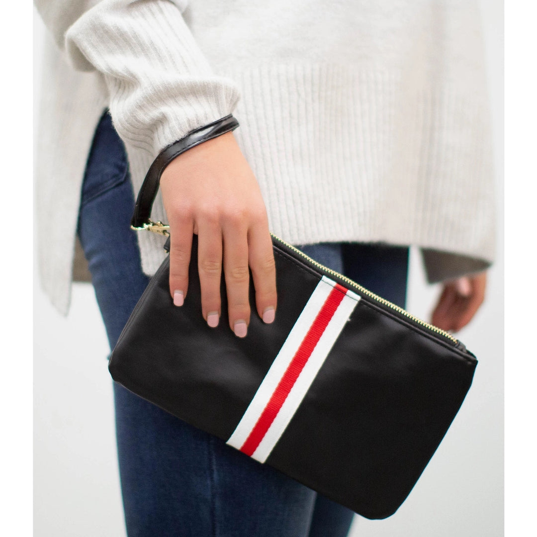 Preppy Stripe Zipper Clutch - Red/White