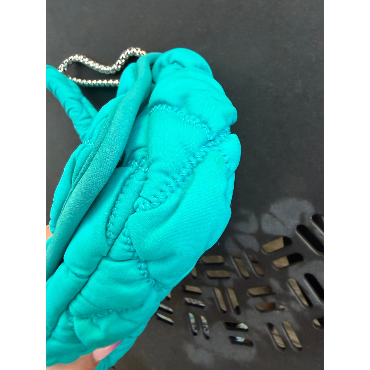 CHANEL BLUE TURQUOISE FABRIC SHOULDER FLAP BAG
